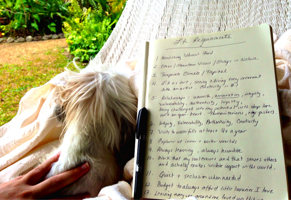me and my dog Lucy, in the mountains of Panama, making a “life requirements” list.